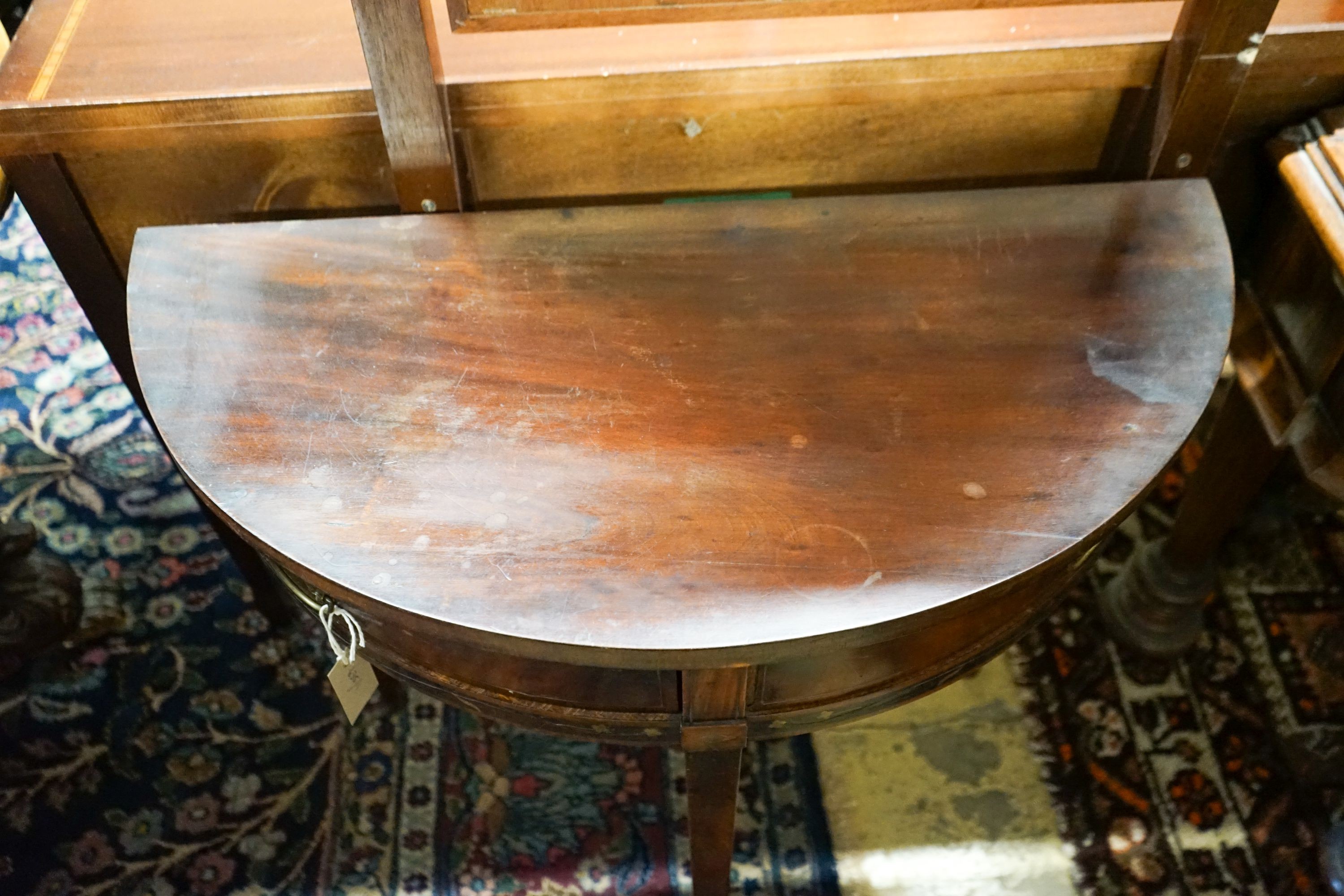 A late 19th century Dutch demi-lune mahogany console table, width 79cm, depth 38cm, height 74cm